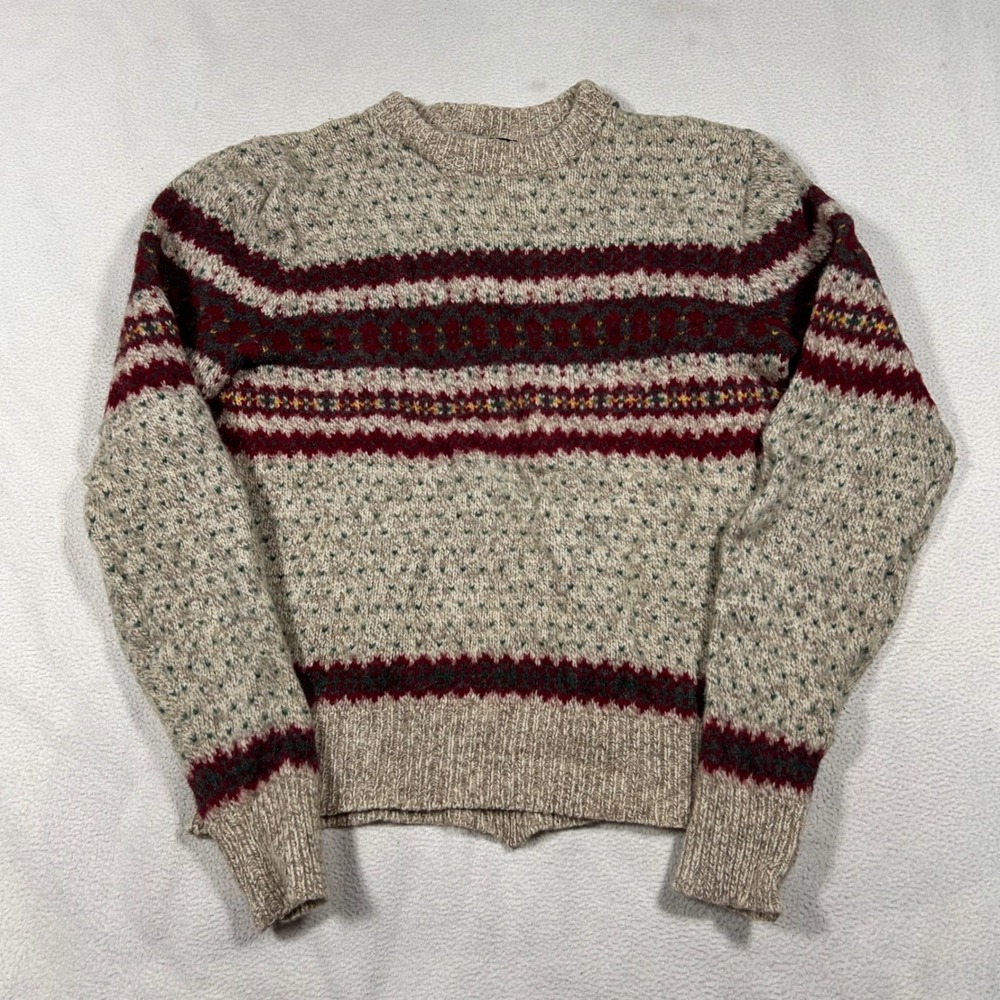 VTG Lands End Sweater Mens L Fair Isle Wool Blend Crewneck Pullover USA Made